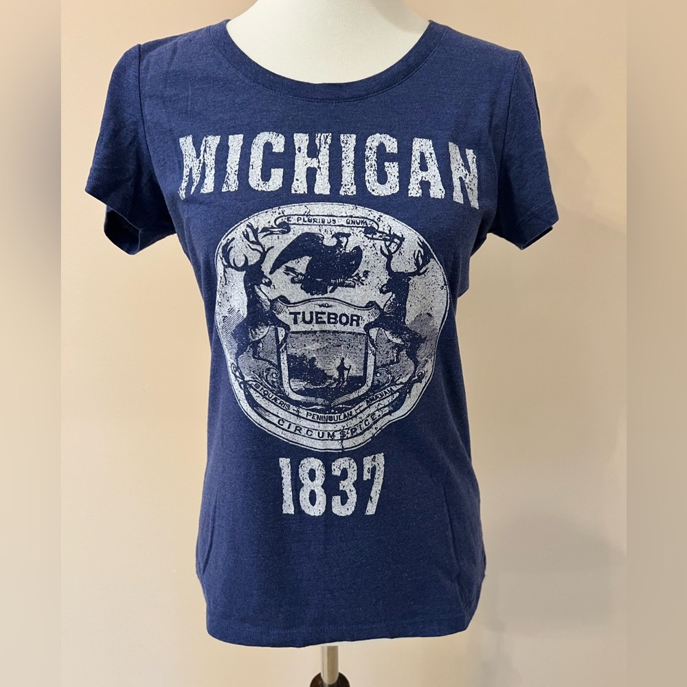 Michigan 1837 State Seal Graphic Tee Vintage Style College Midwest (08)
